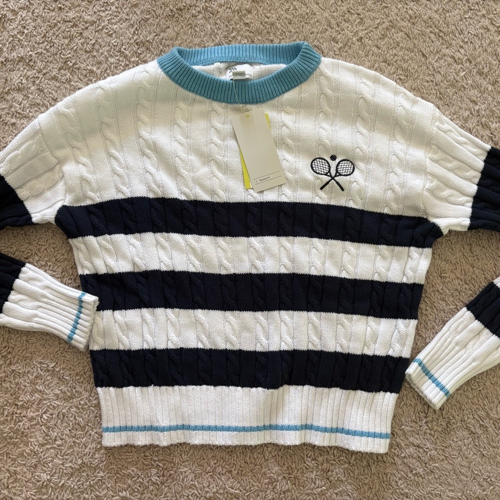 Women’s Striped Cable Knit Tennis Sweater XS NWT